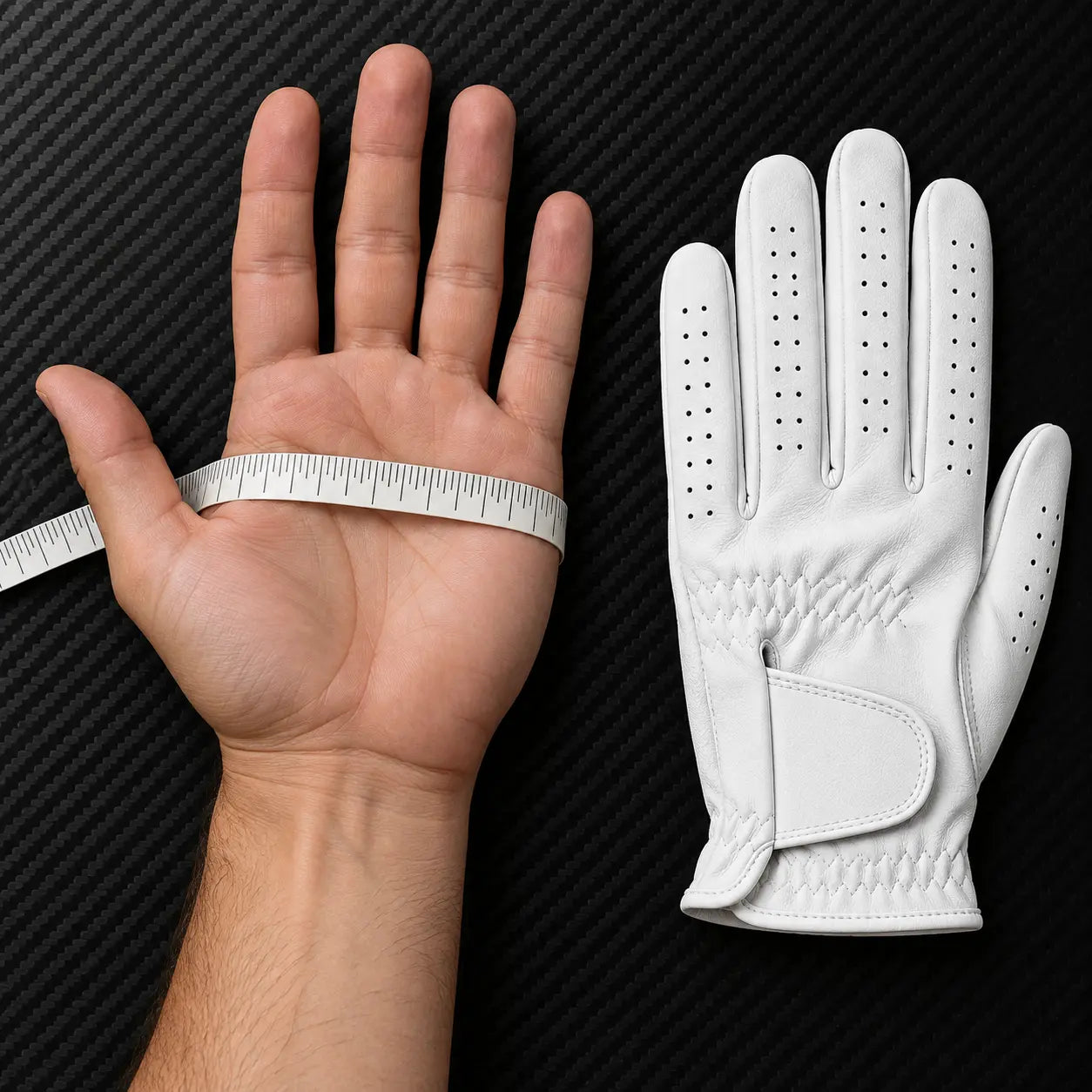 Palm measurement beside a white golf glove