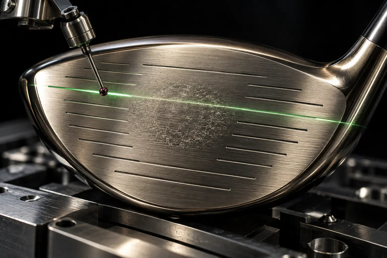 Forged titanium club face under optical inspection