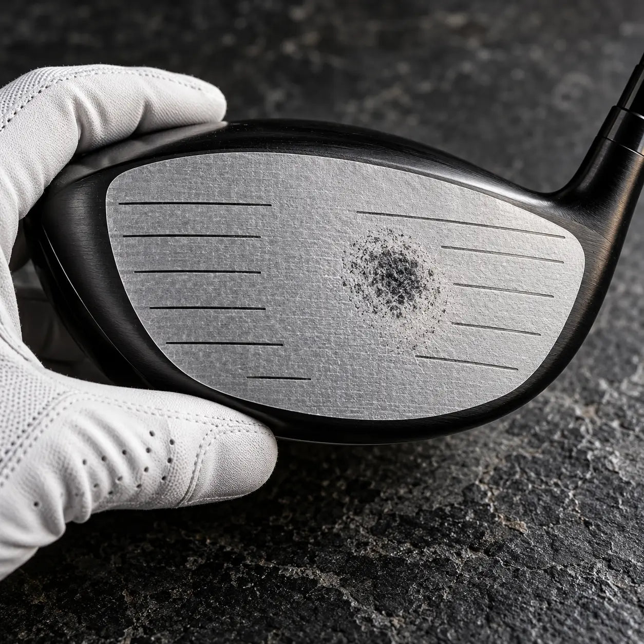 Impact tape on a driver face showing the contact pattern